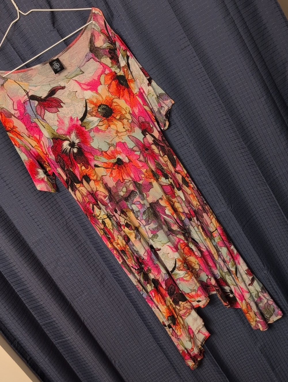 NWOT Agnes & Dora Tunic Dress: Multi Color Long Ruffle Womens Short Sleeve L
